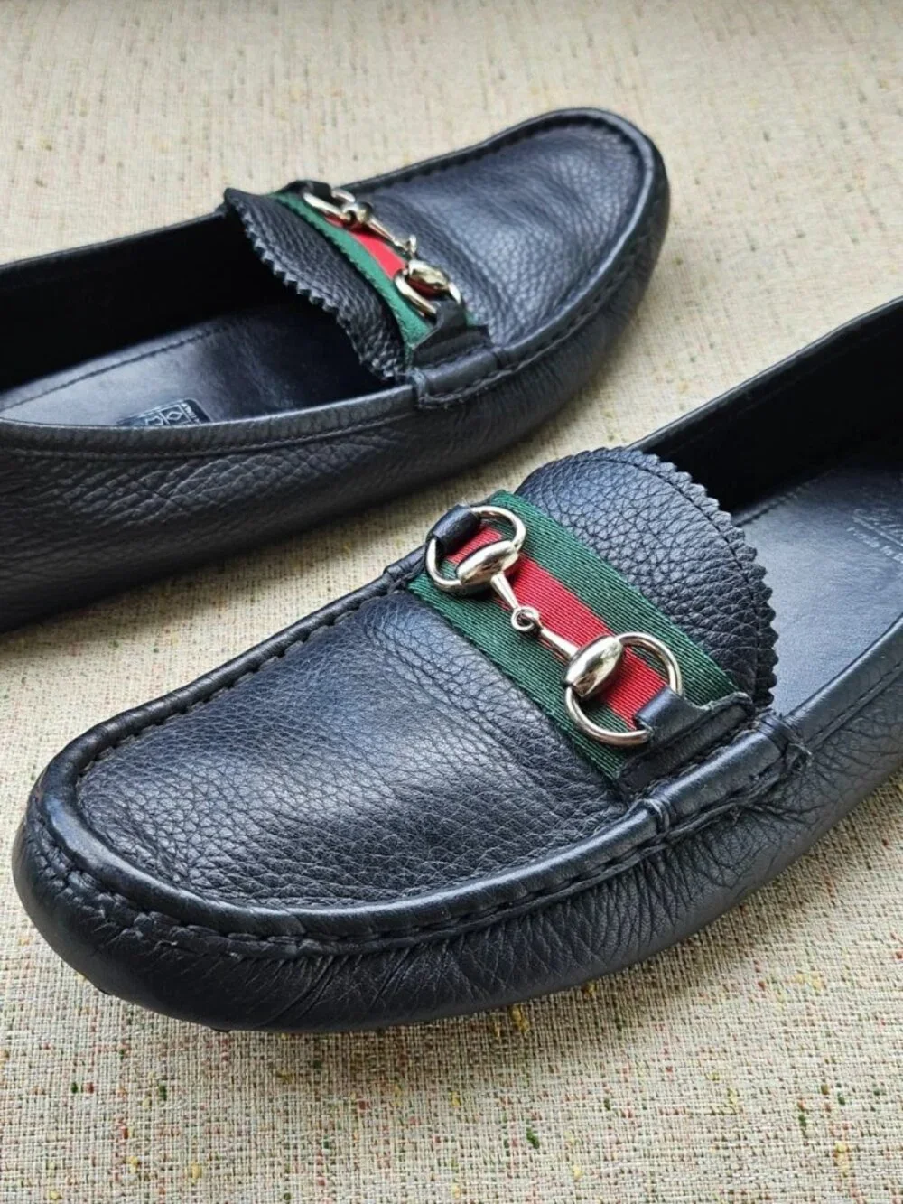 Gucci Men Shoes Loafer Black Leather Upper SlipOn Drive Moc Size 40.5 Made Italy